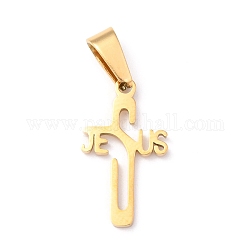 Ostern 304 Edelstahl Anhänger, Kreuz mit Wort Jesus, golden, 21x12x1.2 mm, Bohrung: 3.5x7 mm