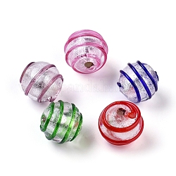 Argent à la main feuille perles de verre au chalumeau, ronde, couleur mixte, 12.5~13x11~12mm, Trou: 1~2mm