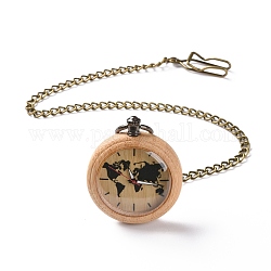Reloj de bolsillo de bambú con cadena de latón y clips, reloj electronico redondo plano para hombre, blanco navajo, 16-3/8~17-1/8 pulgada (41.7~43.5 cm)