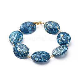 Spray Painted Acrylic Beads Bracelets, with Alloy Toggle Clasps and 304 Stainless Steel Eye Pin, Golden, Marine Blue, 8-1/4 inch(21cm)