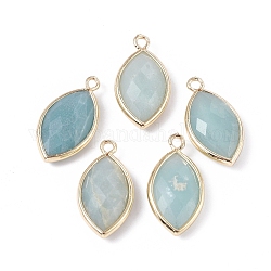 Natural Amazonite Pendants, with Golden Plated Brass Findings, Faceted, Horse Eye, 21.5x11.5x3~5mm, Hole: 1.6mm