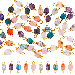 DICOSMETIC 50Pcs 5 Colors Natural Agate Connector Charms, with Golden Plated Iron Findings, Cube Links, Mixed Color, 17~18x7~7.5x6.5~7mm, Hole: 2~3.5mm, 10pcs/color