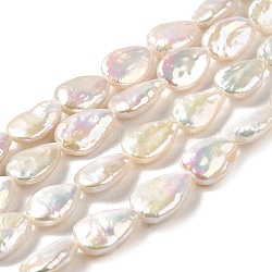 Fili di perle di keshi di perle barocche naturali, perla d'acqua dolce coltivata, lacrima, grado 4a+, vecchio pizzo, 13.5~14x9~10x4~6mm, Foro: 0.7 mm, circa 30~31pcs/filo, 15.87~15.98'' (40.3~40.6 cm)