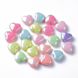 Perles acryliques opaques, de couleur plaquée ab , cœur, couleur mixte, 11x12x5mm, Trou: 1.8mm, environ 1380 pcs/500 g