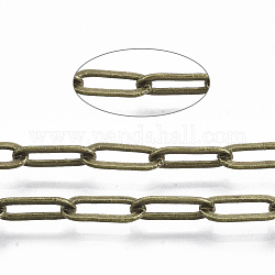 Brass Paperclip Chains, Flat Oval, Drawn Elongated Cable Chains, Soldered, with Spool, Cadmium Free & Nickel Free & Lead Free, Antique Bronze, 11x4.3x0.7mm, about 150.91 Feet(46m)/roll
