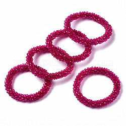 Bracelets extensibles en perles de verre transparentes à facettes, bracelets torsades, rondelle, rose foncé, diamètre intérieur: 2 pouce (5 cm)