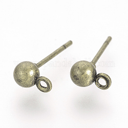 Accessoires de puces d'oreilles en fer de boule, avec boucle, bronze antique, 6.5x4mm, Trou: 1mm, pin: 0.8 mm