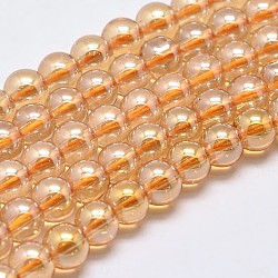 Imiter cristal autrichien verre de galvanoplastie chapelets de perles rondes, plein éclat de la perle plaqué, AA grade, orange, 4mm, Trou: 1mm, Environ 104 pcs/chapelet, 15.7 pouce