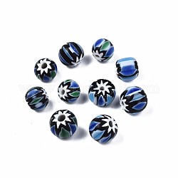 Handmade Millefiori Lampwork Beads, Round, Black, 7~8x6~7mm, Hole: 1~2mm
