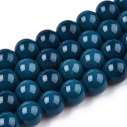 Chapelets de perles en verre opaque de couleur unie, ronde, bleu marine, 9.5~10mm, Trou: 1.5mm, Environ 40~42 pcs/chapelet, 14.76~15.12 pouce (37.5~38.4 cm)