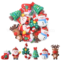 12 Uds 6 estilos colgantes grandes de plástico pvc, tema de la Navidad, calcetín de navidad y bastón de caramelo y muñeco de nieve y árbol y alce y padre, color mezclado, 40~64.5x28.5~44x16~29mm, agujero: 3 mm, 2 piezas / style