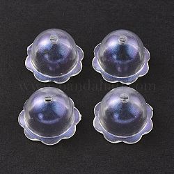 Transparentes bouchons acrylique de perles, poudre de paillettes, multi-pétale, demi-rond, clair, 24x15mm, Trou: 2.8mm
