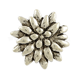 Boutons de tige à coudre edelweiss en alliage de style tibétain, sans cadmium et sans plomb, argent antique, 23.5x8.5mm, Trou: 3mm