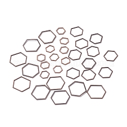 30 Stück Verbindungsringe aus Legierung im 3-Stil, Hexagon, Rotkupfer, 12.5~26x14~22x1 mm, Innendurchmesser: 9~19x10.5~23 mm, 10pcs / style