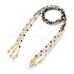 Brillenketten-Sets, Halsband für Brillen, mit Glasperlen, Messing Perlen, 304 Karabinerverschluss aus Edelstahl und Gummischlaufenenden, golden, Mischfarbe, 31.69 Zoll (80.5 cm), 3 Stück / Set