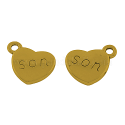Mother's Day Theme, Tibetan Style Alloy Family Charms, Heart with Word Son, Cadmium Free & Lead Free, Antique Golden, 13x15x3mm, Hole: 3mm