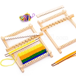 Abnehmbare Mini-Webmaschine aus Holz, Strickwerkzeug für Kinder, mit Garn und Schnur in zufälliger Farbe, Mischfarbe, 20.8x19.3 cm