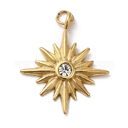 304 Stainless Steel with Glass Pendants, with Jump Rings, Sun Charm, Real 14K Gold Plated, 23x19x2.8mm, Hole: 2.8mm