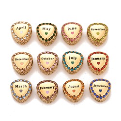 12Pcs 12 Style 304 Stainless Steel European Beads Sets, Large Hole Beads, with Rhinestone and Enamel, Triangle with Month, Golden, 11.5x11.5x8mm, Hole: 4mm, 1Pc/style