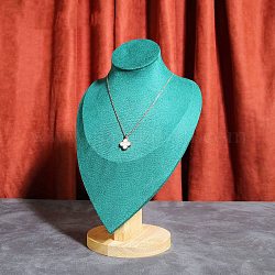 Espositori per collane con busto in velluto con base in legno, porta gioielli per riporre la collana, verde acqua, 18.7x14x29.3cm