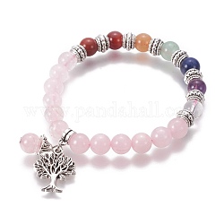 Gioielli chakra, rosa naturale bracciali di quarzo, con pendenti d'albero in metallo, 50mm