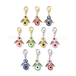 Ecil Eye Angel Resin Pendant Decorations, with Zinc Alloy Lobster Claw Clasps, Mixed Color, 41mm, 10pcs/set