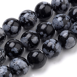 Naturschneeflocke Obsidian Perlen Stränge, Runde, 10 mm, Bohrung: 1 mm, ca. 37 Stk. / Strang, 15.1 Zoll