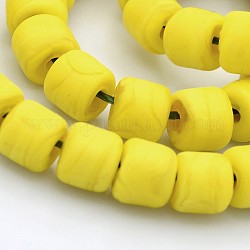 Handmade Frosted Lampwork Beads Strands, Column, Yellow, 8x7mm, Hole: 2.5mm, about 61pcs/strand, 17.7inch