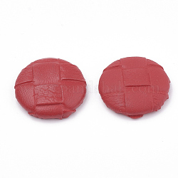 Cabochons mit Kunstleder überzogen, mit Alu-Boden, halbrund / Dome, Platin Farbe, rot, 25x6~7 mm
