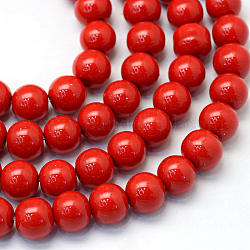 Backen gemalt pearlized Glasperlen runden Perle Stränge, rot, 12 mm, Bohrung: 1.5 mm, ca. 70 Stk. / Strang, 31.4 Zoll