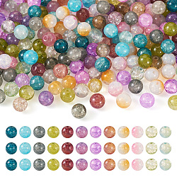 Pandahall 240 pz 12 colori crackle perle di vetro, tondo, colore misto, 10x9mm, Foro: 1.2 mm, 20 pz / colore