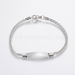 Bracelets à maillons en 304 acier inoxydable, bracelets id, avec fermoir mousqueton, facette, rectangle, couleur inoxydable, 180mm
