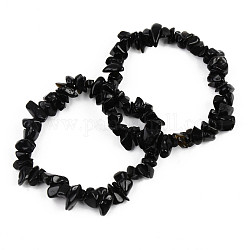 Bracelets extensibles en perles de verre unisexe, noir, diamètre intérieur: 1-3/4~2 pouce (4.5~5 cm)