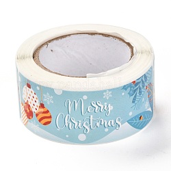 Pegatinas de sellado de papel revestido, rectángulo con patrón navideño, para cinta de sellado de embalaje de regalo, luz azul cielo, 75x25mm, 120pcs / rollo