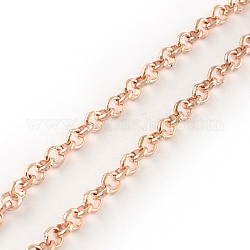 Роло железа цепи, отрыгивающая цепь, несварные, с катушкой, розовое золото , 2.5x1 мм, около 328.08 фута (100 м) / рулон