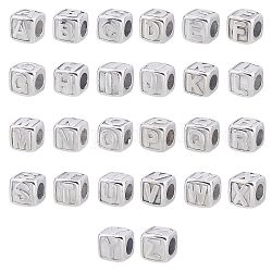 Unicraftale 26Pcs 26 Styles 316 Surgical Stainless Steel European Beads, Large Hole Beads, Cube with Letter, Letter A~Z, 8x8x8mm, Hole: 4mm