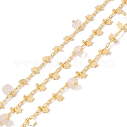 Chaînes de perles de colonne de cristal de quartz naturel, avec chaînes de trombones en laiton et breloque étoile, soudé, avec bobine, sans plomb et sans cadmium, or, 2x1x0.5mm, 5x3x1mm