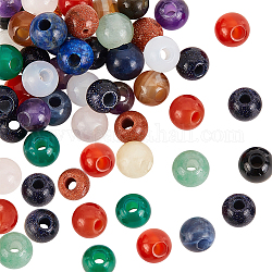 Olycraft 50 pièce de perles en pierre naturelle de 6 mm, pierres précieuses rondes en vrac, perles de trou de 2 mm, pierres à grand trou assorties pour bricolage, collier, bracelet à breloques, fabrication de bijoux