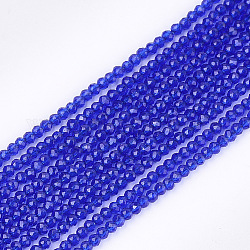 Cuarzo sintético cuentas de cristal hebras, teñido, facetados, cuentas redondas con corte de estrella, azul, 2mm, agujero: 0.5 mm, aproximamente 215 pcs / cadena, 14.7 pulgada