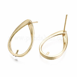 Brass Stud Earring Findings, for Half Drilled Bead, Nickel Free, Teardrop, Real 18K Gold Plated, 17x11.5mm, Pin: 0.7mm, Pin: 0.7mm(for Half Drilled Bead)
