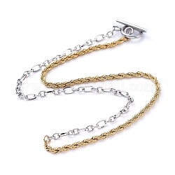 304 Stainless Steel Chain Necklaces, with Rope Chains, Figaro Chains and Toggle Clasps, Golden & Stainless Steel Color, 15.7 inch(40cm)