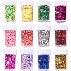 Plastic Paillette Beads, Sequins Beads, Star and Heart, Mixed Color, 24bottles/set