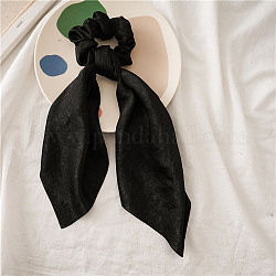 Cloth Elastic Hair Accessories, for Girls or Women, Scrunchie/Scrunchy Hair Ties with Long Tail, Knotted Bow Hair Scarf, Poneytail Holder, Black, 300mm