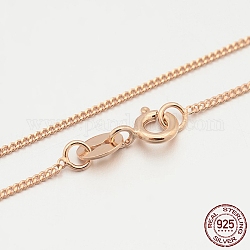 925 стерлингового серебра Снаряженная цепи ожерелья, с застежками пружинного кольца, тонкая цепь, розовое золото , 16 дюйм, 1 мм