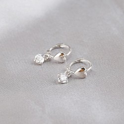 925 серьги-кольца из стерлингового серебра с подвесками, со стразами, сердце с ромбом, розовое золото , кристалл