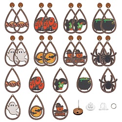 Sunnyclue DIY Kit de fabrication de boucles d'oreilles pendantes d'Halloween, y compris les gros pendentifs en bois de bonbons et fantômes et araignées et les boucles d'oreilles., anneaux de jonction en laiton, poussoirs d'oreilles en plastique, couleur mixte, 72 pcs / boîte