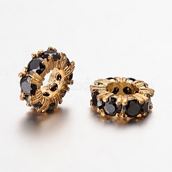 Grandi micro Brass Ring foro spianano zirconi distanziatore perline, oro, nero, 11x4mm, Foro: 5 mm