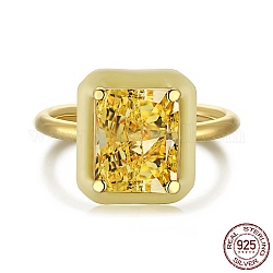 925 стерлингов серебряные кольца, кольцо с камнем, реальный 18k позолоченный, с эмалью и цирконием для женщин, прямоугольные, желтые, 1.9 мм, размер США 7 (17.3 мм)