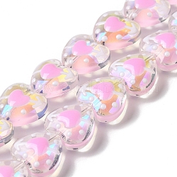 Handmade Glass Beads Strands, with Enamel, Heart, Pink, 11~12x12~12.5x6~6.5mm, Hole: 0.6mm, about 30pcs/strand, 13.27''(33.7cm)