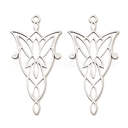 201 Stainless Steel Pendants, Laser Cut, Flower Charm, Stainless Steel Color, 41x20.5x1mm, Hole: 1.8mm